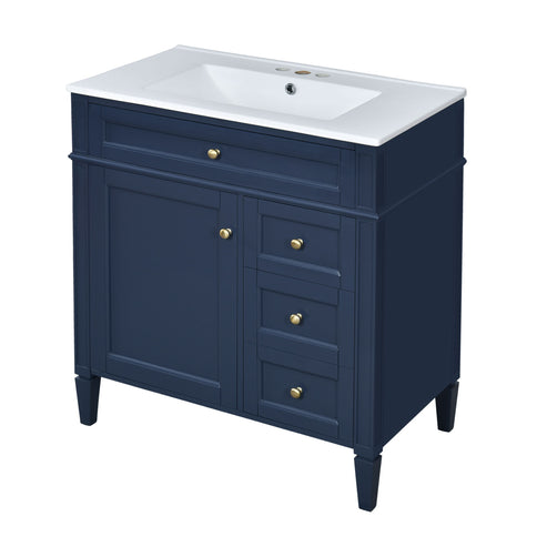Bathroom Vanity With Top Sink, 2 Doors And 3 Drawers, Freestanding Set With Mirror Cabinet