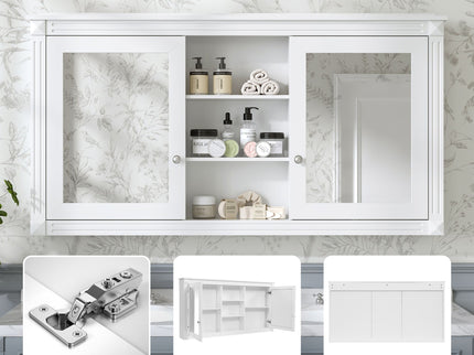 Modern Wall-Mount 2 In 1 Mirror Cabinet With Adjustable Shelves, Soft-Closing Hinges