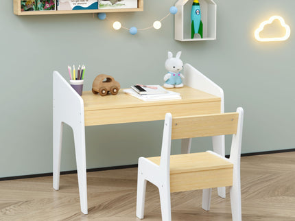 Table Set With 1 Chair, Children Study Table For Ages 2 - 8 - White