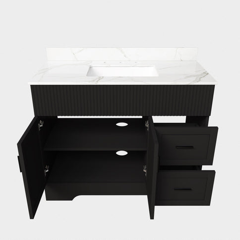 Bathroom Vanity Set, Fluted Cabinet, 3 Faucet Holes, Sink Included - Black