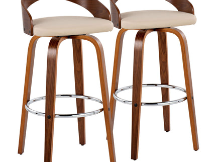 Grotto - Contemporary Fixed Height Barstool With Swivel With Round Footrest (Set of 2)