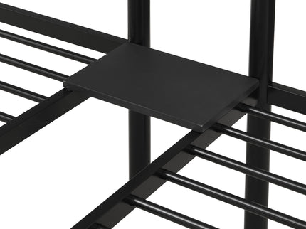 Twin Over Twin Over Twin Triple Bunk Bed With Safety Rails And Storage Shelf - Black