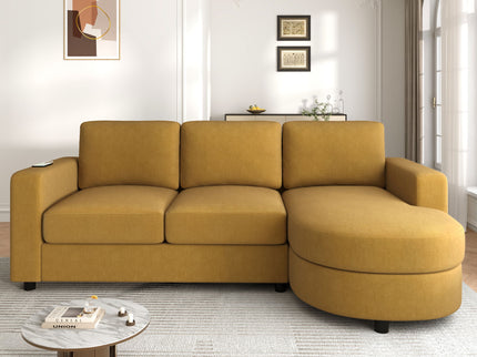 Modern L-Shaped Sectional Sofa With Curved Chaise, USB Ports, And Side Storage Pockets