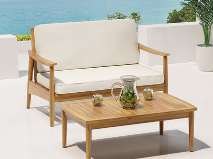 Outdoor Acacia Wood Loveseat Set With Coffee Table