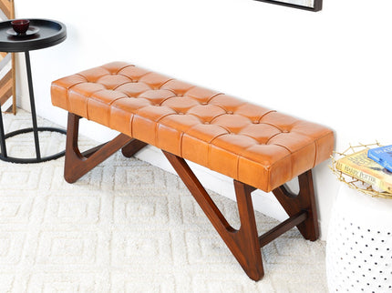 Mia - Bench With Buttons - Brown / Rustic