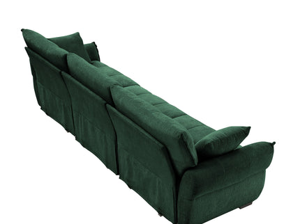 Elegant 3 Seater Sofa Set & Pillows Frame, High Rebound Cushions - Textured Green