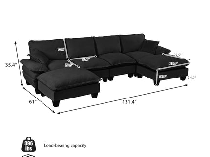 Modular Sectional Sofa With Movable Ottoman & Pillows