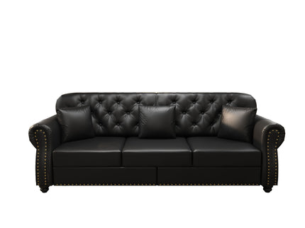Upholstered Sofa With Nailhead Trim, Rolled Armrests With Ottoman