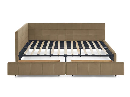 Mid-Century Storage Upholstered Tufted Bed Frame With Backrest And Armrests