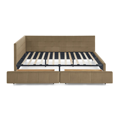 Mid-Century Storage Upholstered Tufted Bed Frame With Backrest And Armrests
