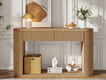 Oval Fluted Console Table With 2 Drawers And Bottom Shelf
