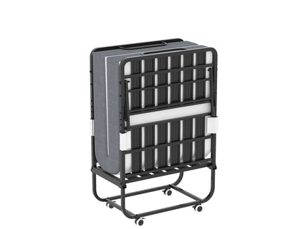 Twin Folding Bed With Memory Foam Mattress, On Wheels, Portable Bed For Adults & Guests - Black