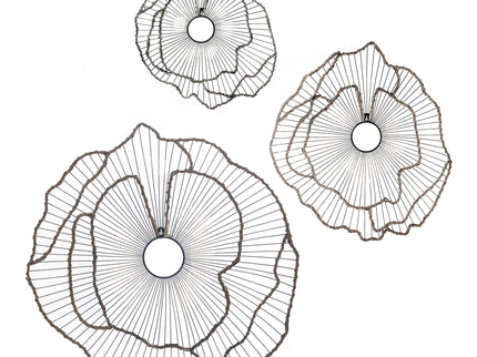 Metal Flowers Wall Decor, Transitional Wall Floral Sculpture For Foyer Porch Hallway Entrance (Set of 3) - Gold