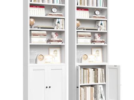 Bookcase Tall 5-Tier Adjustable Storage Shelf With Door Deep - White