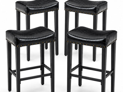 Bar Stool With Brass Nailhead Trim (Set of 2) - Black