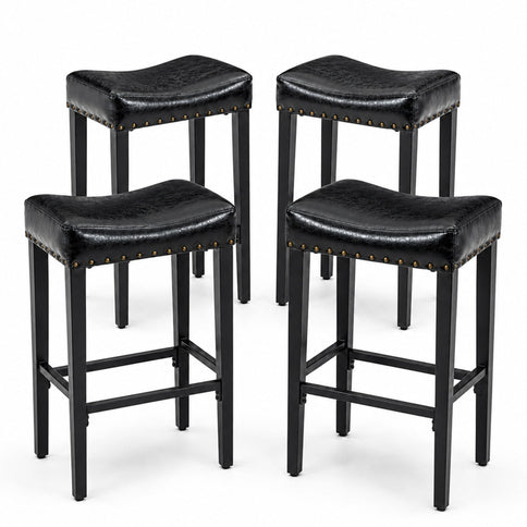 Bar Stool With Brass Nailhead Trim (Set of 2) - Black