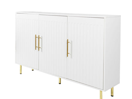 3 Door Large Storage Sideboard With Handles For Kitchen, Dining Room And Living Room, Accent Buffet Cabinet, Coffee Bar Sideboard Cabinet With 3 Doors - White / Gold