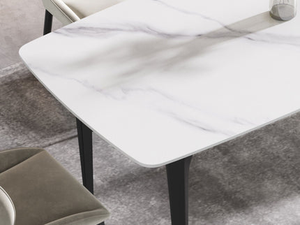 70.87" Modern Artificial Stone Curved Black Metal Leg Dining Table, Can Accommodate 6-8 People - White / Black
