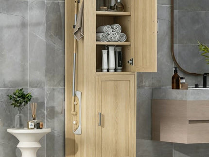 Tall Freestanding Bathroom Storage Cabinet With Adjustable Shelves And Side Hooks