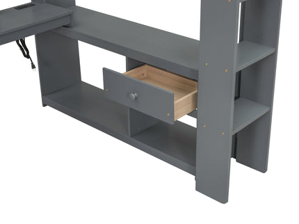 Gaming Loft Bed With Desk, Multi Storage Shelves, LED And Charging Station