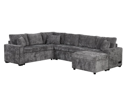 Sectional Sofa Pull-Out Sofa Bed Sleeper With A Storage Ottoman, Three Pillows And Charging Devices For Living Room