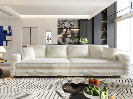 4 Seat Sofa With Soft Pillows And Movable Ottoman
