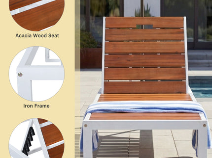 Outdoor Chaise Pool Lounge Chairs With Adjustable Backrest - Brown / White