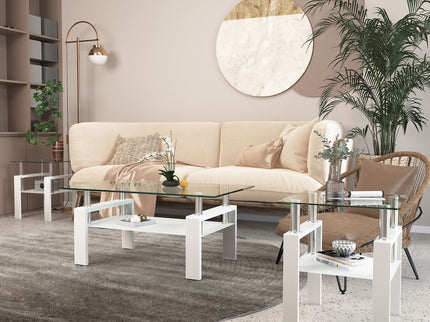 Modern Tempered Glass Tea Table, End Square Table For Living Room