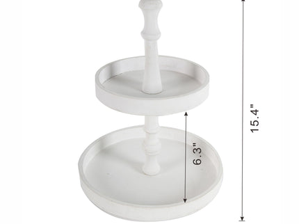 Two Tiered Round Wooden Tray - White