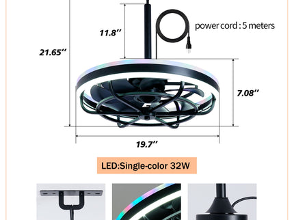 Ceiling Fan Light LED Light Source And Remote Control, 3000 - 6500K Dimmable LED Fan Light, 6 Speeds, For Living Room - Matte Black
