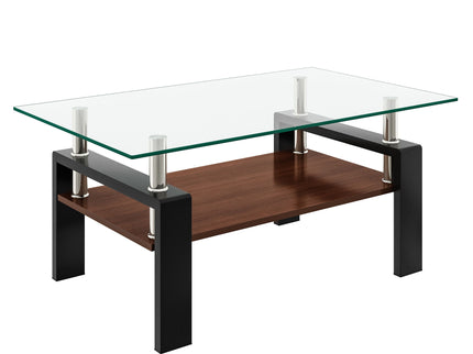 Modern Rectangular Coffee Table With Tempered Glass Top Layer, Table For Living Room - Transparent