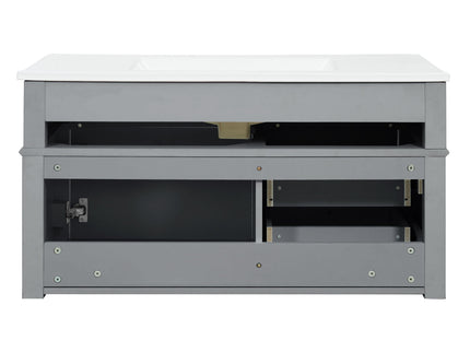 Modern Wall Mounted Floating Cabinet With Double Drawer And Sink