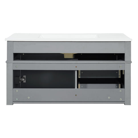 Modern Wall Mounted Floating Cabinet With Double Drawer And Sink