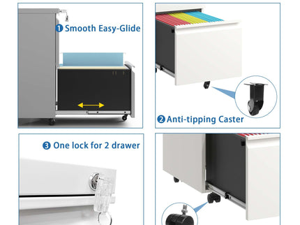 Metal Drawer Mobile File Cabinet With Lock For Home Office Organizer