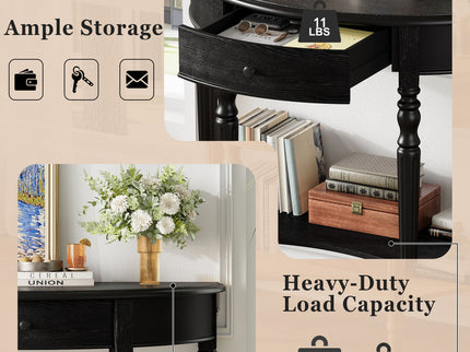 Half Moon Console Table With Drawer & Shelf