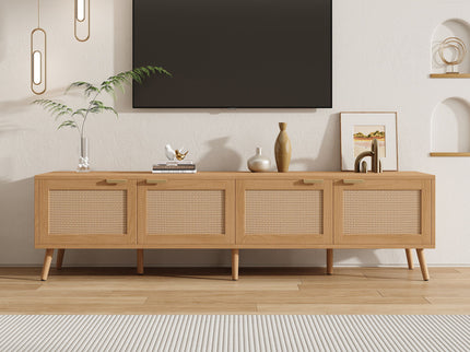TV Stand With Storage & Cable Holes - Natural Wood
