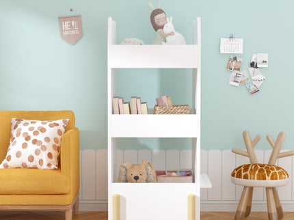 Bear Shaped Bookshelf With Chalkboard Side, 3 Tier Storage Organizer For Playroom - White
