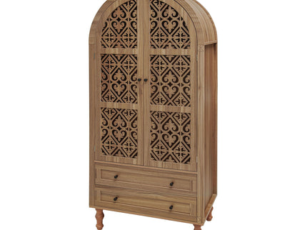 Tall Kitchen Pantry Cabinet With Hollow Carved Doors 2 Drawers And Adjustable Shelves Storage Display Cabinet For Kitchen Dining Room Or Living Room - Walnut