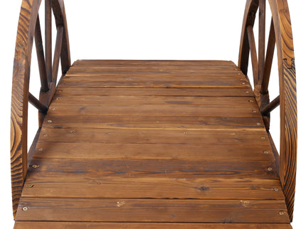 Wooden Garden Bridge Arc Footbridge With Half Wheel Railings Solid Fi - Brown