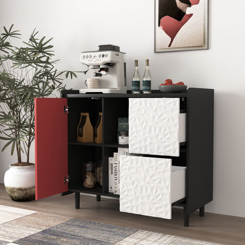 Modern Sideboard Buffet Cabinet With Doors And Unique Panel Styling