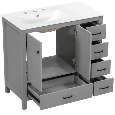 Bathroom Vanity With Sink Combo, 2 Soft Close Doors And 5 Drawers