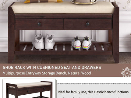 Multipurpose Entryway Shoe Rack With Cushioned Seat And Drawers
