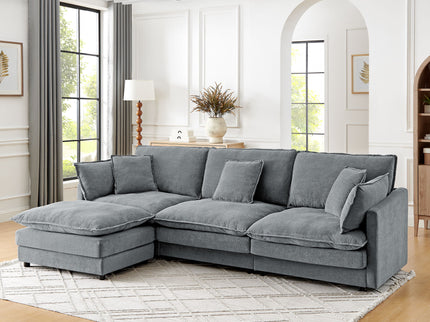 L-Shaped Sectional Sofa With Ottoman, Convertible 4 Seater Couch