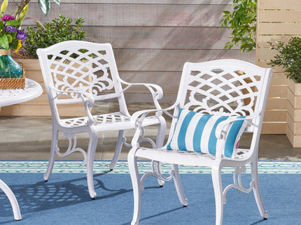 Unravel - Outdoor Arm Chair With Scroll Design And Floral Accents (Set of 2) - White