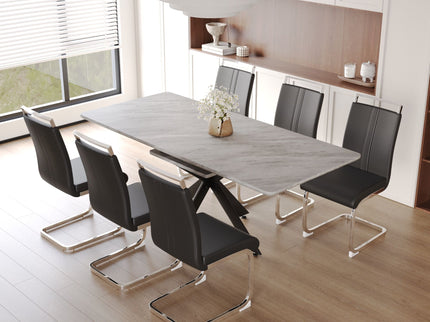 Modern Extendable Dining Table Set For 6 - 8 - Black / Gray