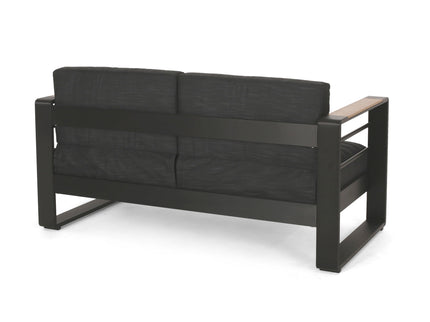 Loveseat With Slat Paneling And Aluminum Frame - Black