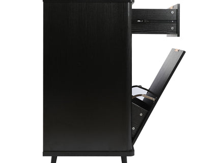 Fluted Coffee Bar Cabinet With Mini Fridge Space & Charging Station