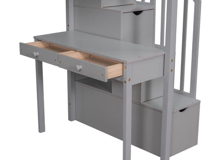 Loft Bed With Storage Drawers, Desk And Stairs With Shelves