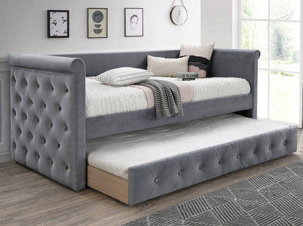 Contemporary Button Tufted Daybed With Slat Trundle