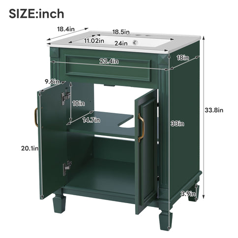 Bathroom Vanity With Top Sink, Cabinet With 2 Soft Closing Doors